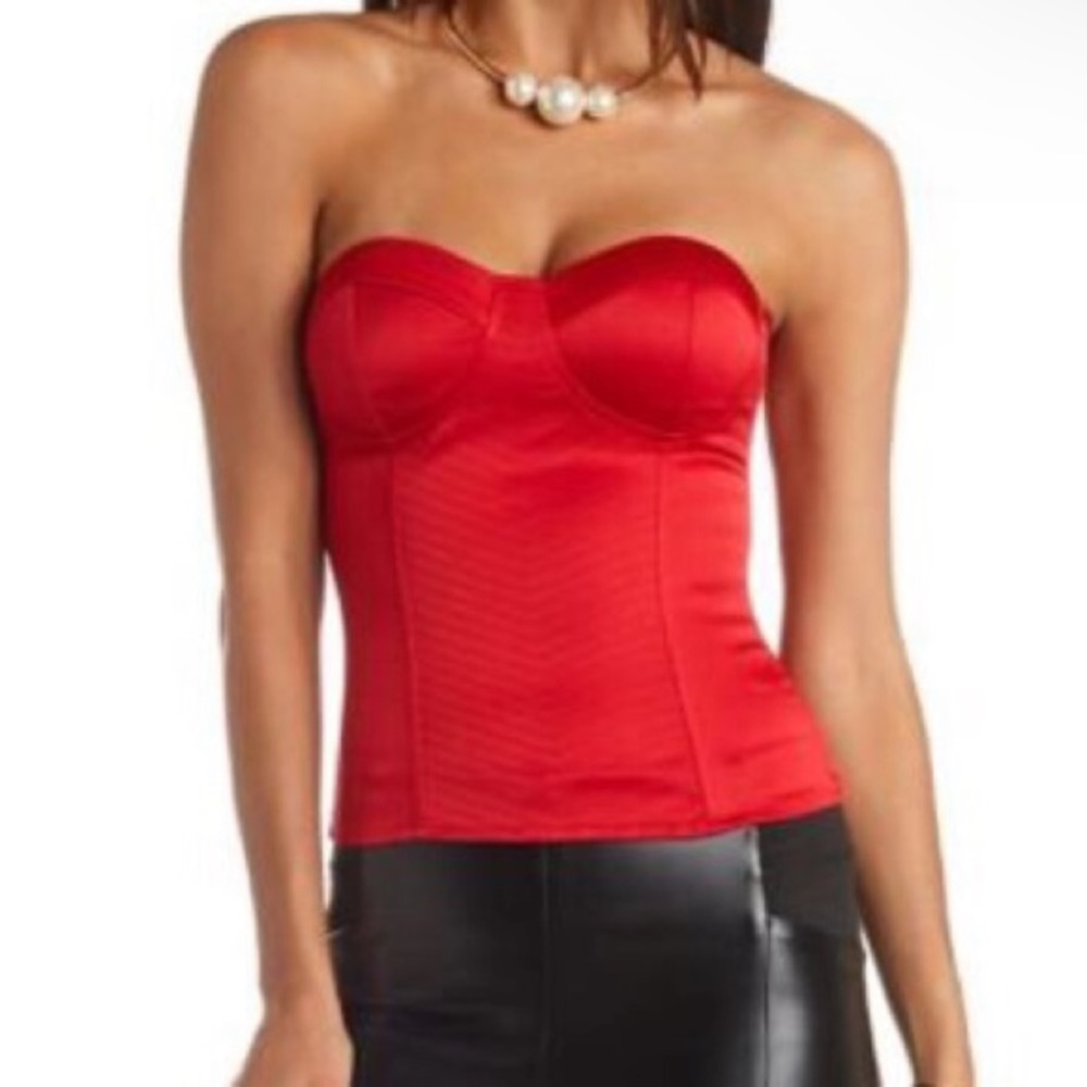 Charlotte Russe Red Satin Stitch Boned Corset Top Bustier Strapless Size XL